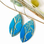 Blue skies and flowers statement earrings with gold hook
