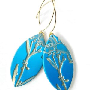Blue skies and flowers statement earrings with gold hook